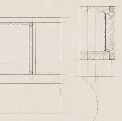 Pencil section drawings of cabinet joinery